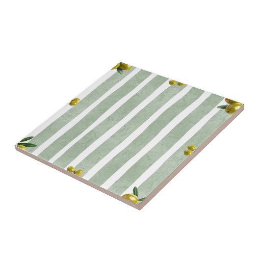 Mediterranean Sage Green Stripe Pattern Olive タイル (側面)