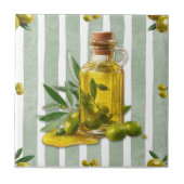 Mediterranean Sage Green Stripe Pattern Olive Oil タイル (正面)