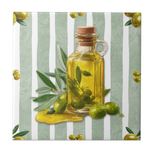 Mediterranean Sage Green Stripe Pattern Olive Oil タイル (正面)