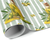 Mediterranean Sage Green Stripe Pattern Olive Oil ラッピングペーパー (ロールコーナー)