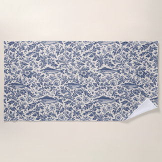 Mediterranean Sardine Chinoiserie Beach Towel | Bl ビーチタオル