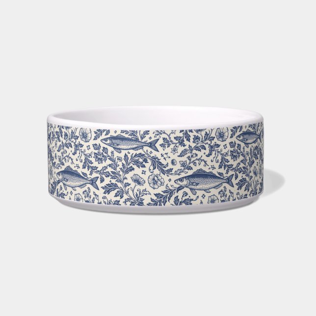 Mediterranean Sardine Chinoiserie Pet Bowl ボウル (正面)