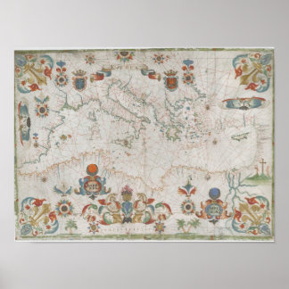Mediterranean Sea Old Map ポスター