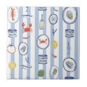 Mediterranean Seafood Sardine Blue Stripe Pattern タイル (正面)