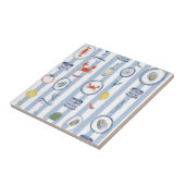 Mediterranean Seafood Sardine Blue Stripe Pattern タイル (側面)