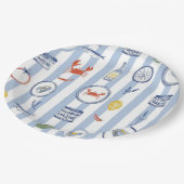 Mediterranean Seafood Sardine Blue Stripe Pattern ペーパープレート (アングル)