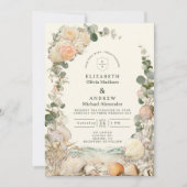 Mediterranean Seashell Botanical Wedding 招待状 (正面)