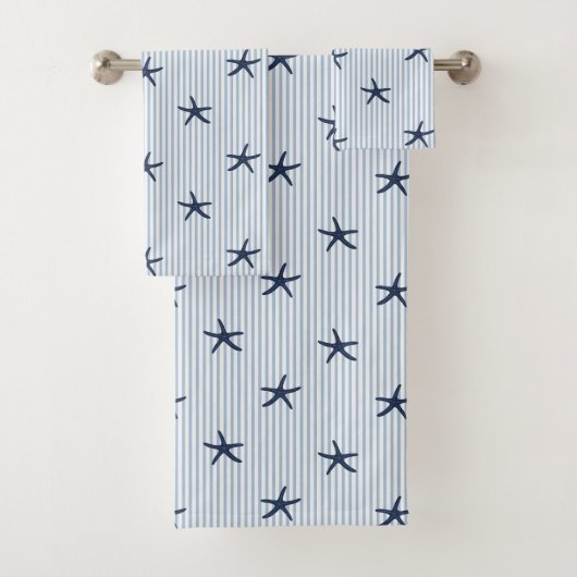 Mediterranean Seaside Starfish Stripe Coastal Navy バスタオルセット (インサイチュ)