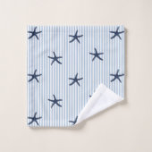 Mediterranean Seaside Starfish Stripe Coastal Navy バスタオルセット (ウォッシュタオル)