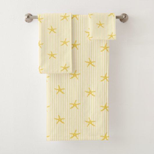 Mediterranean Seaside Starfish Stripe Lemon Yellow バスタオルセット (インサイチュ)