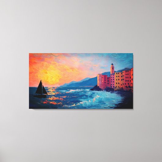 Mediterranean Seaside Village Canvas Wall Art キャンバスプリント (正面)