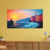 Mediterranean Seaside Village Canvas Wall Art キャンバスプリント (インサイチュ (リビング))