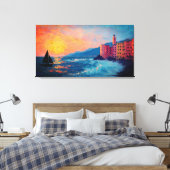 Mediterranean Seaside Village Canvas Wall Art キャンバスプリント (インサイチュ (寝室))