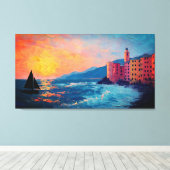 Mediterranean Seaside Village Canvas Wall Art キャンバスプリント (インサイチュ (ウッドフロア))