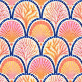 Mediterranean Shells and Seagrass Scallop ラッピングペーパー