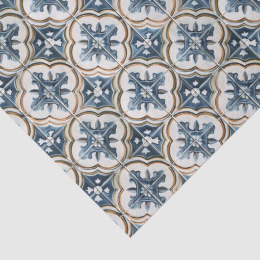 Mediterranean Spanish Tile Pattern Gold Blue 薄葉紙 (詳細)