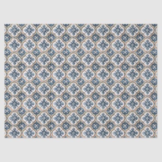 Mediterranean Spanish Tile Pattern Gold Blue 薄葉紙 (正面)