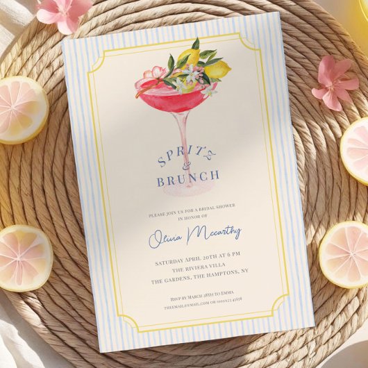 Mediterranean Spritz & Brunch Lemon Bridal Shower 招待状