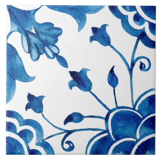 Mediterranean style Azur flower blue pattern タイル (正面)