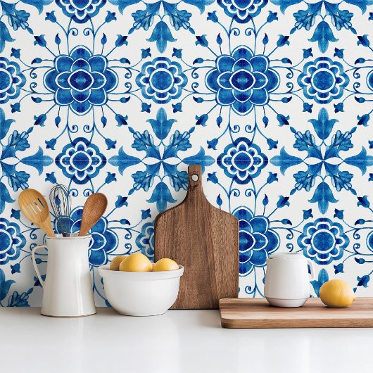 Mediterranean style Azur flower blue pattern タイル