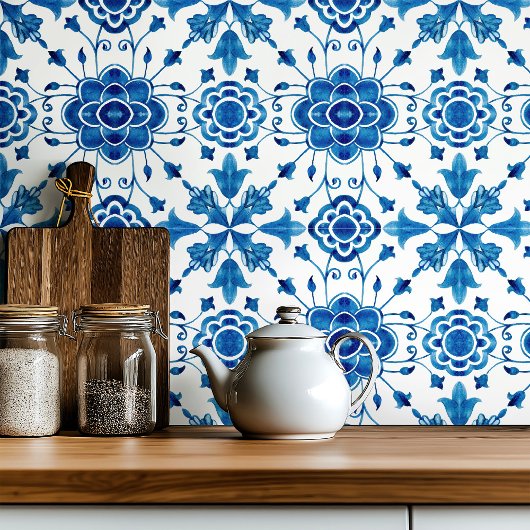 Mediterranean style Azur flower blue pattern タイル