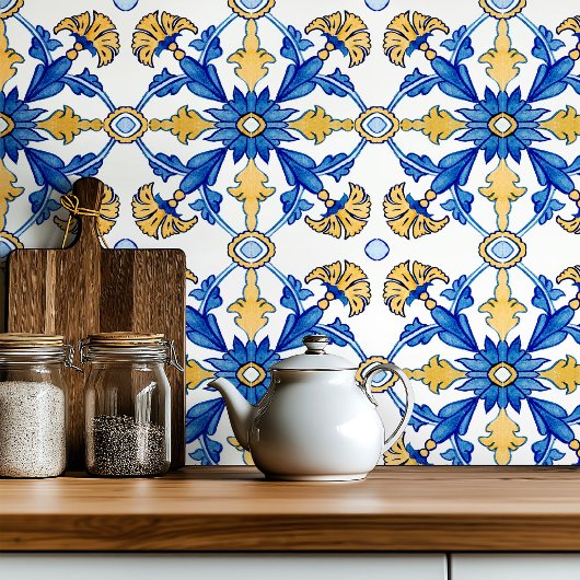 Mediterranean style Azur yellow blue big pattern タイル