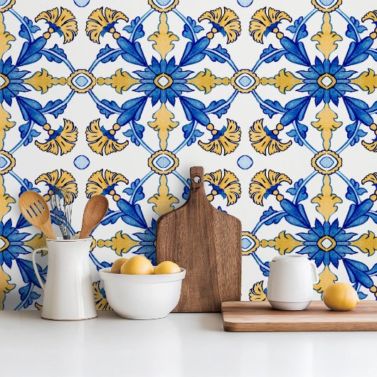 Mediterranean style Azur yellow blue big pattern タイル