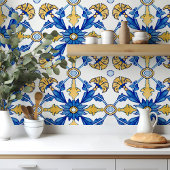 Mediterranean style Azur yellow blue big pattern タイル