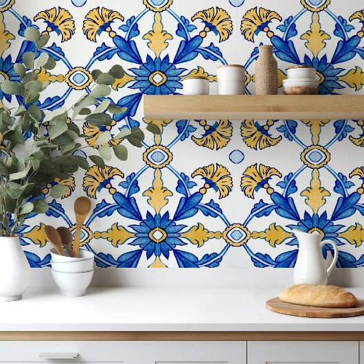 Mediterranean style Azur yellow blue big pattern タイル