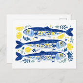 Mediterranean Summer Blue and Yellow Sardines ポストカード (正面/裏面)