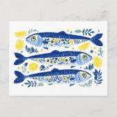 Mediterranean Summer Blue and Yellow Sardines ポストカード (正面)