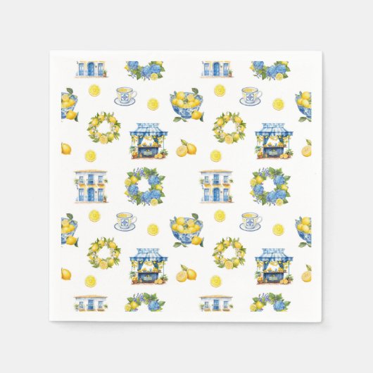 Mediterranean Summer Lemon Pattern  スタンダードカクテルナプキン (正面)