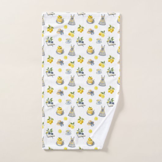 Mediterranean Summer Lemon Pattern  バスタオルセット (ハンドタオル)