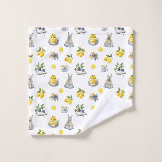 Mediterranean Summer Lemon Pattern バスタオルセット (ウォッシュタオル)