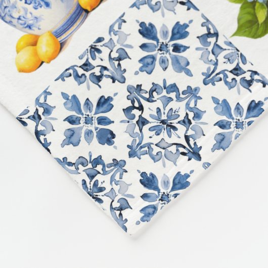 Mediterranean Summer Lemon Pattern  フリースブランケット (角)