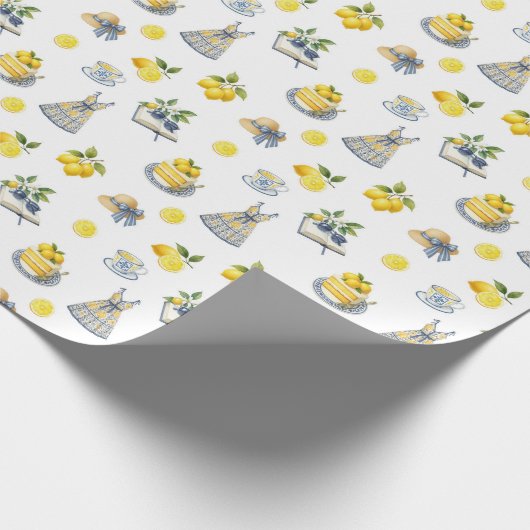 Mediterranean Summer Lemon Pattern  ラッピングペーパー (角)