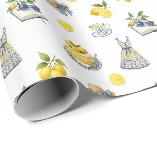 Mediterranean Summer Lemon Pattern  ラッピングペーパー (ロールコーナー)