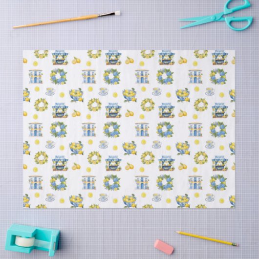 Mediterranean Summer Lemon Pattern  薄葉紙 (クラフト)