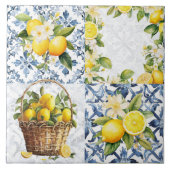 Mediterranean Summer Lemon Pattern Ceramic Tile タイル (正面)