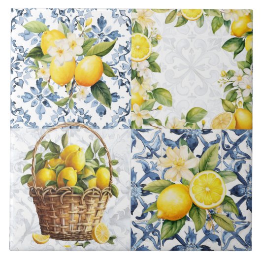Mediterranean Summer Lemon Pattern Ceramic Tile タイル (正面)