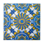 Mediterranean Sunburst Blue and Gold Floral Mosaic タイル (正面)