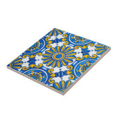 Mediterranean Sunburst Blue and Gold Floral Mosaic タイル (側面)