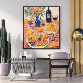 Mediterranean Table Still Life – Wine, Citrus ポスター