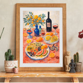 Mediterranean Table Still Life – Wine, Citrus ポスター