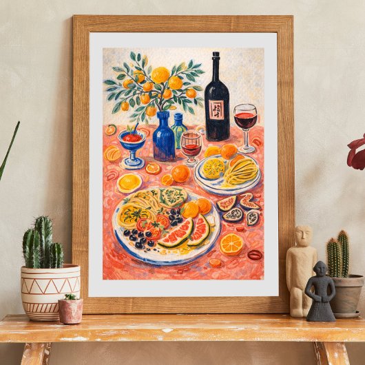 Mediterranean Table Still Life – Wine, Citrus ポスター