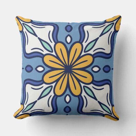 Mediterranean Talavera Tile Pillow クッション (正面)
