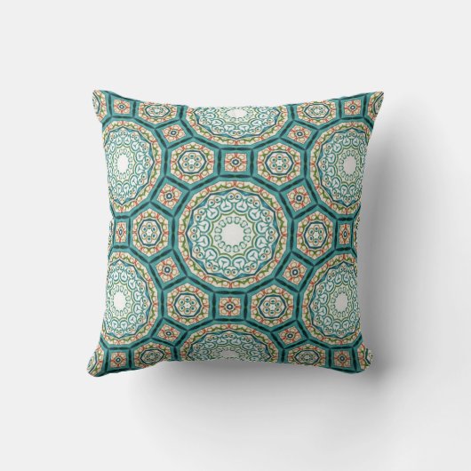 Mediterranean Teal Tile Pattern クッション (裏面)