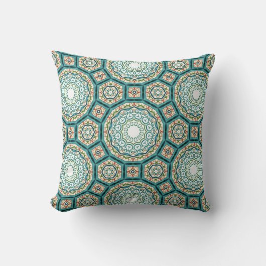 Mediterranean Teal Tile Pattern クッション (正面)