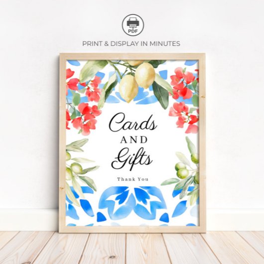 Mediterranean Tile Lemon Cards & Gifts Sign ポスター