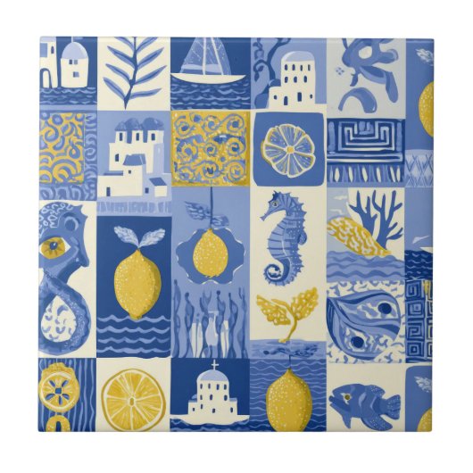 Mediterranean Tile Lemon Coastal Pattern タイル (正面)